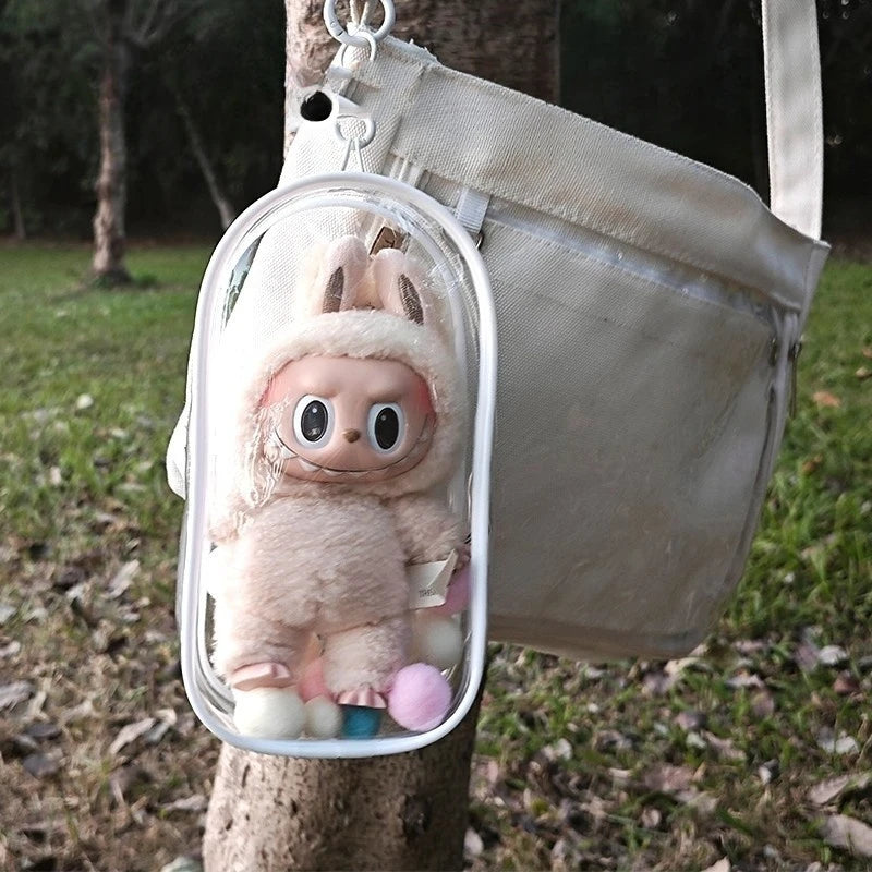 For Labubu v1 v2 / Liila cat Protective Bag Thick Silicone Case PVC Transparent Doll Dustproof Box with Keychain and balls