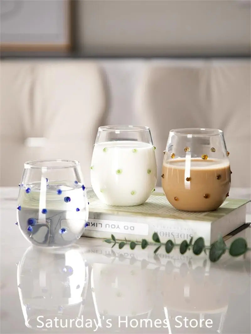 Colorful Stones Dots Glass Cup High Borosilicate Glass Transparent Drink Water Cup  Milk Coffee  Juice  Glass