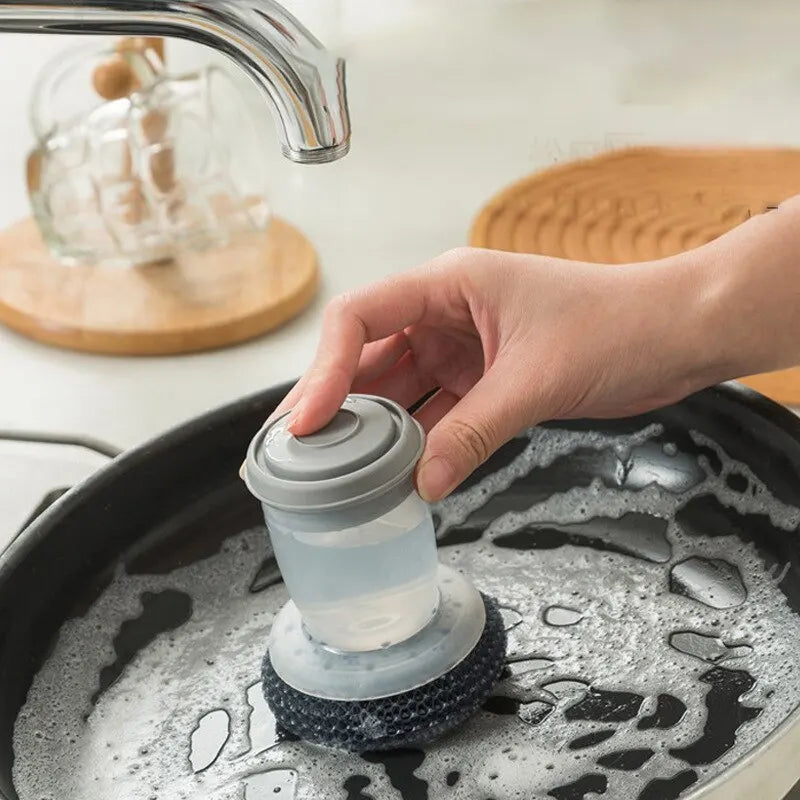 1pc Portable Kitchen Soap Dispensing Dishwashing Tool Brush Easy Use Scrubber Wash Clean Tool Kitchen Cleaning Tool