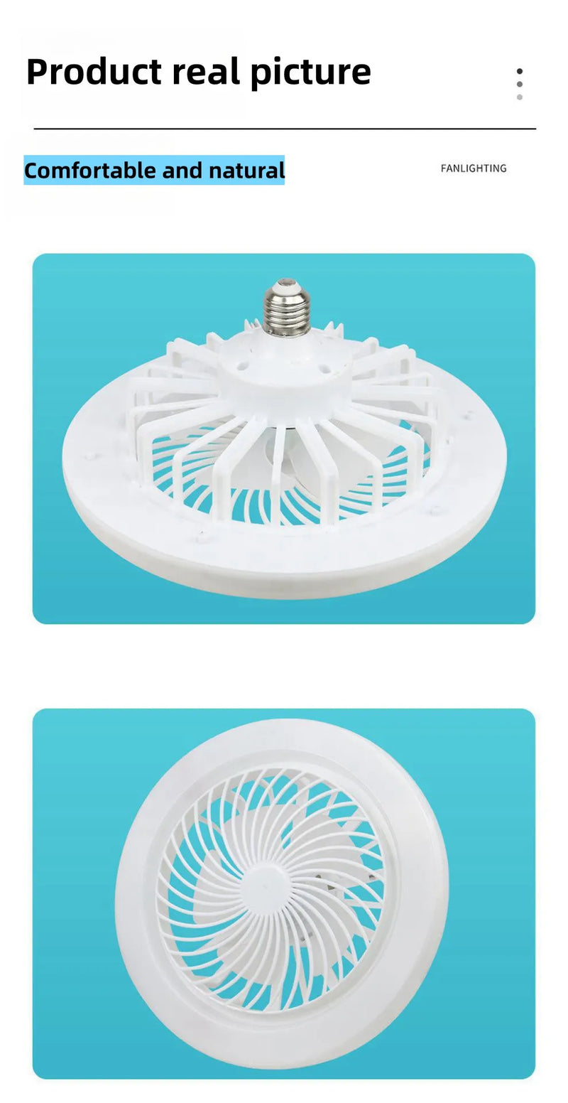 O Rotatable 3-in-1 Ceiling Fan é um ventilador de teto multifuncional que combina iluminação e controle remoto. Ele usa uma base de lâmpada E27, o que significa que pode ser instalado como uma lâmpada comum.
