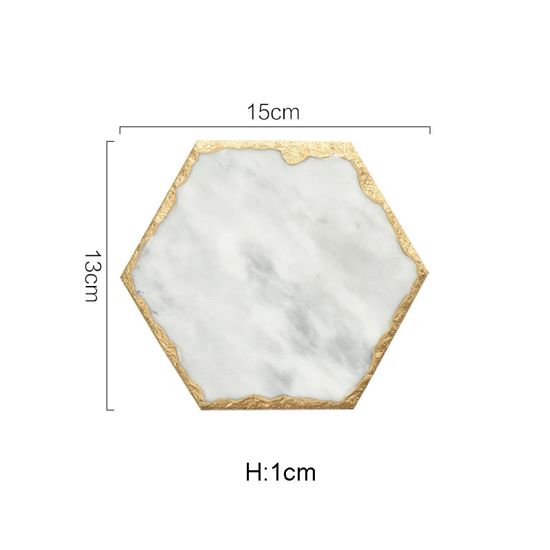 European Natural Marble Golden Stroke Cake Trays Decorative Modern Jewelry Cosmetic Storage Tray Dessert Plate Coffee Coaster