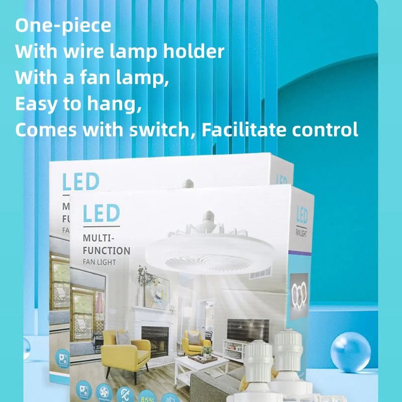 O Rotatable 3-in-1 Ceiling Fan é um ventilador de teto multifuncional que combina iluminação e controle remoto. Ele usa uma base de lâmpada E27, o que significa que pode ser instalado como uma lâmpada comum.