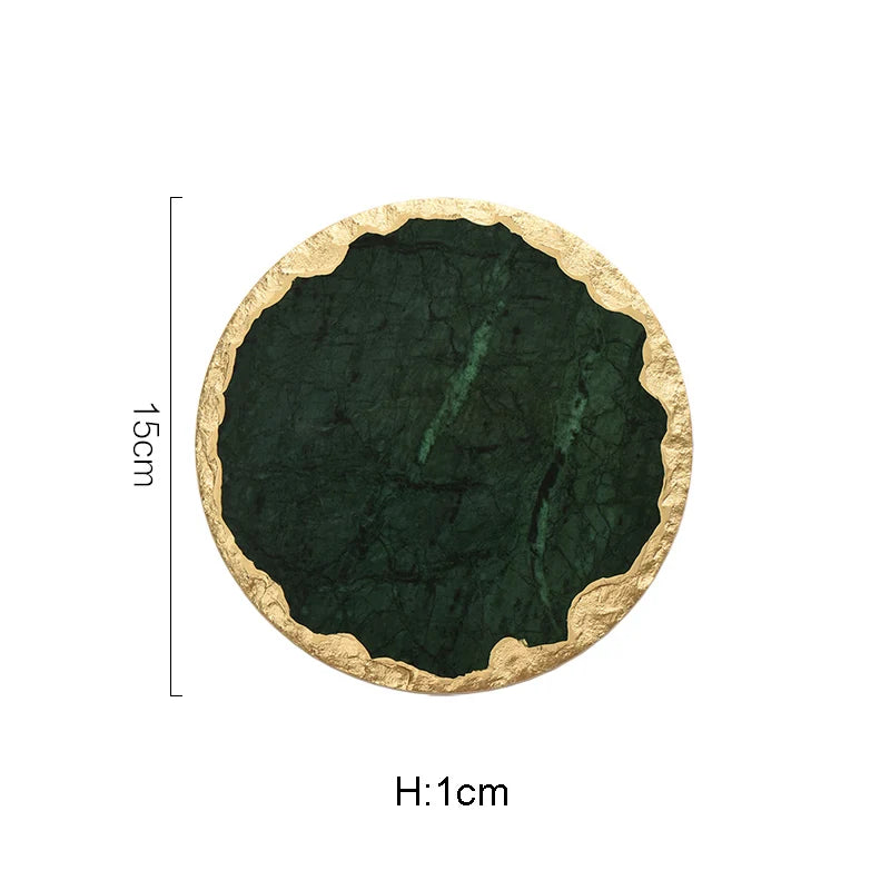 European Natural Marble Golden Stroke Cake Trays Decorative Modern Jewelry Cosmetic Storage Tray Dessert Plate Coffee Coaster