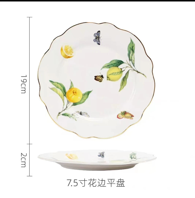 Assiette Questeak en céramique à motif de citron européen, bol, fruits, bonbons, Dim Sum, cuisine occidentale, plats