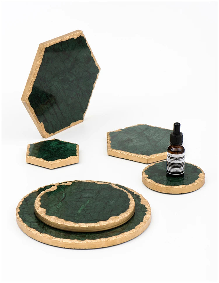 European Natural Marble Golden Stroke Cake Trays Decorative Modern Jewelry Cosmetic Storage Tray Dessert Plate Coffee Coaster