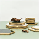 European Natural Marble Golden Stroke Cake Trays Decorative Modern Jewelry Cosmetic Storage Tray Dessert Plate Coffee Coaster