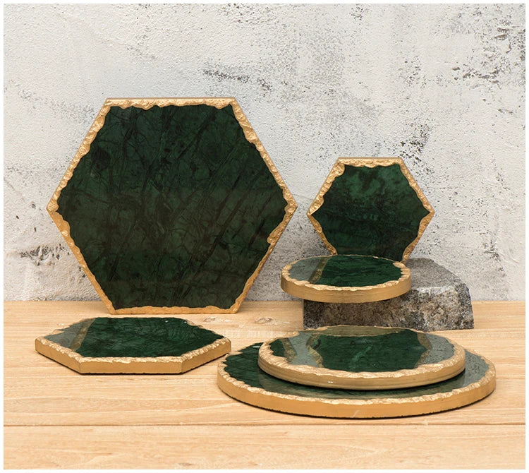 European Natural Marble Golden Stroke Cake Trays Decorative Modern Jewelry Cosmetic Storage Tray Dessert Plate Coffee Coaster