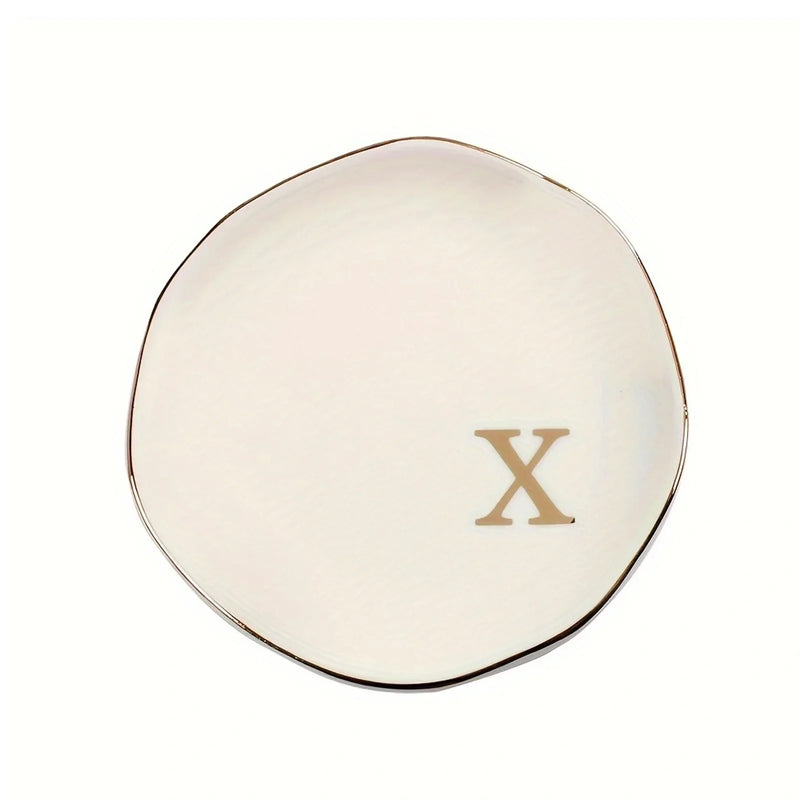 Initials Ring Dish Jewery Tray with Personalized A-Z Monogrammed Gifts Wedding Engagement for Women Friends sister,Ceramic White