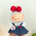 Labubu Doll Clothes & Accessories Denim Skirt With Red Bow Headband Set Trendy Outfits for Labubu Collectibles