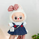Labubu Doll Clothes & Accessories Denim Skirt With Red Bow Headband Set Trendy Outfits for Labubu Collectibles
