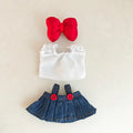 Labubu Doll Clothes & Accessories Denim Skirt With Red Bow Headband Set Trendy Outfits for Labubu Collectibles