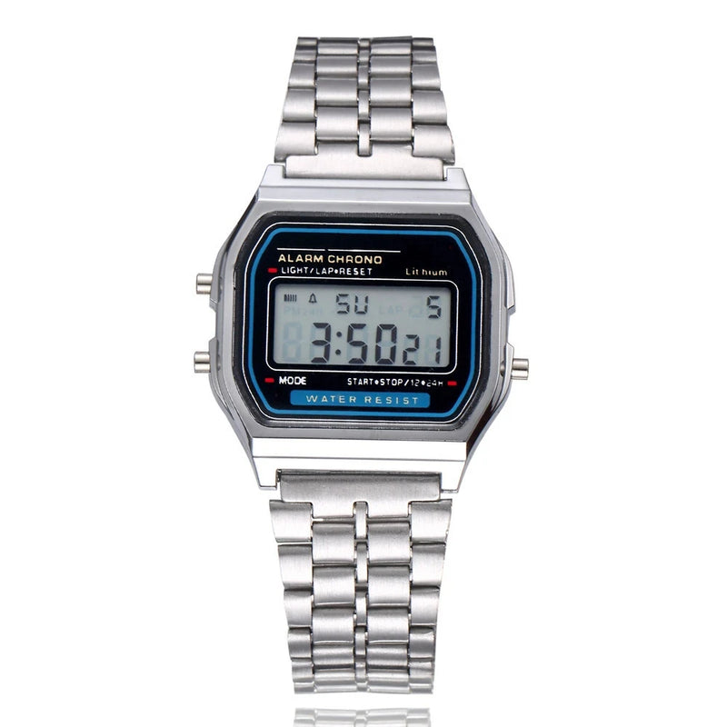 Relógio Digital — Esportivo, à Prova d'Água, Pulseira Dourada, LED, Unissex, Casual, Estilo Bracelete.