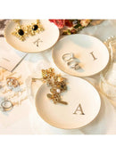 Initials Ring Dish Jewery Tray with Personalized A-Z Monogrammed Gifts Wedding Engagement for Women Friends sister,Ceramic White
