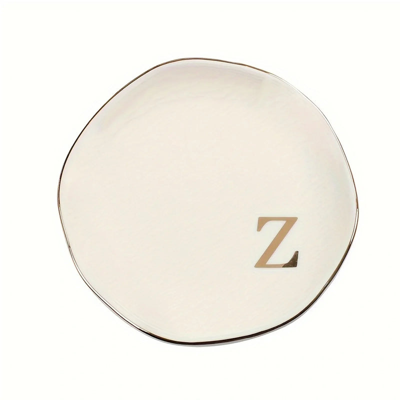 Initials Ring Dish Jewery Tray with Personalized A-Z Monogrammed Gifts Wedding Engagement for Women Friends sister,Ceramic White