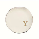 Initials Ring Dish Jewery Tray with Personalized A-Z Monogrammed Gifts Wedding Engagement for Women Friends sister,Ceramic White