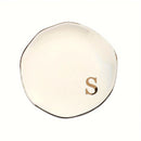 Initials Ring Dish Jewery Tray with Personalized A-Z Monogrammed Gifts Wedding Engagement for Women Friends sister,Ceramic White